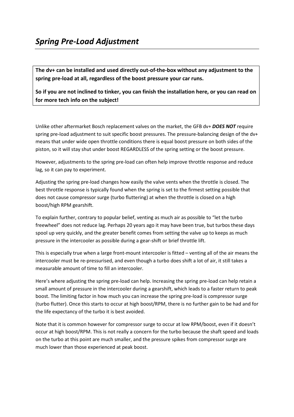 Spring pre-load adjustment | GFB DV+ TMS Diverter Valve (part T9301) User Manual | Page 2 / 4