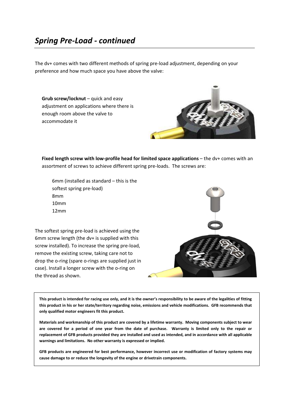 Spring pre-load - continued | GFB DV+ TMS Diverter Valve (part T9301) User Manual | Page 3 / 4