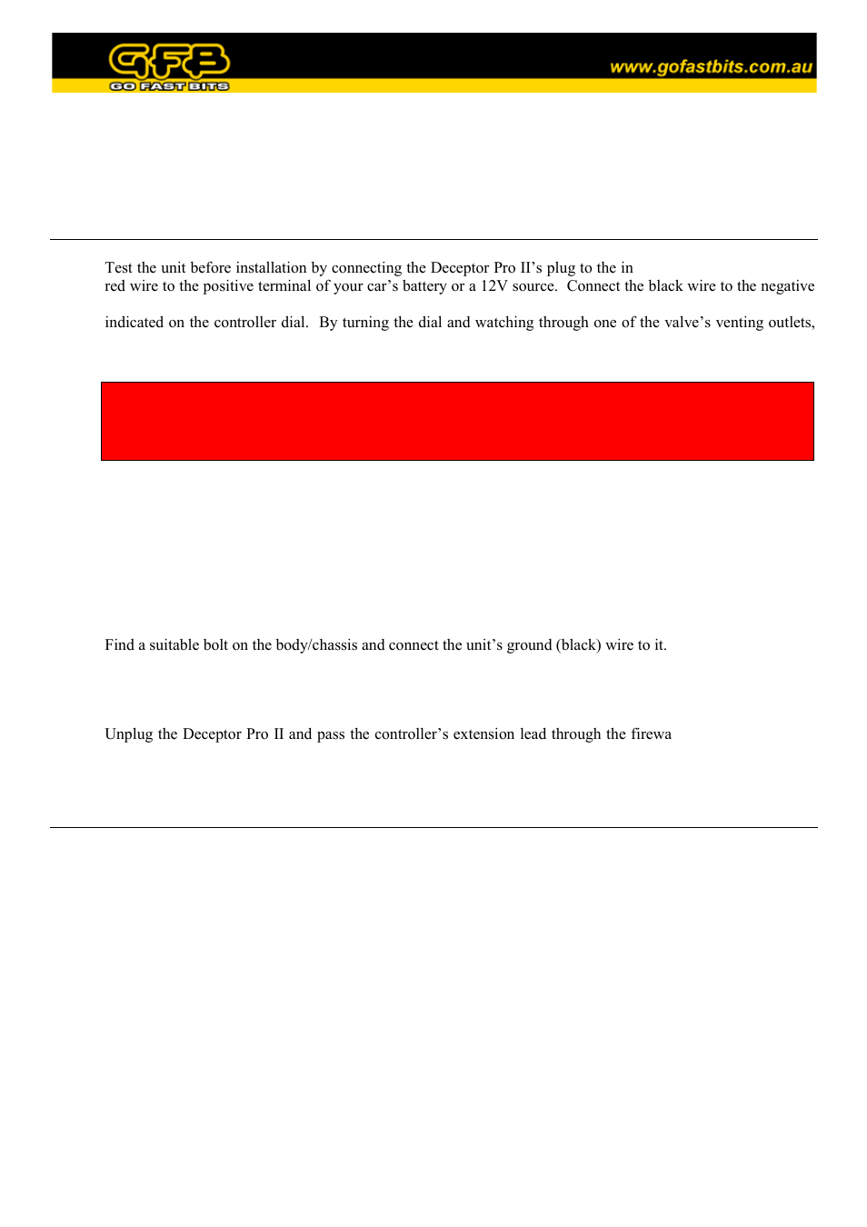 GFB Deceptor Pro II (part T9525) User Manual | 4 pages
