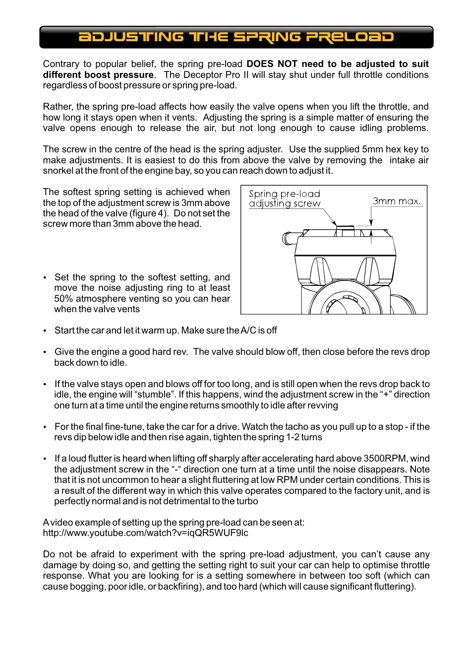 Adjusting the spring preload | GFB Deceptor Pro II (part T9507) User Manual | Page 4 / 5