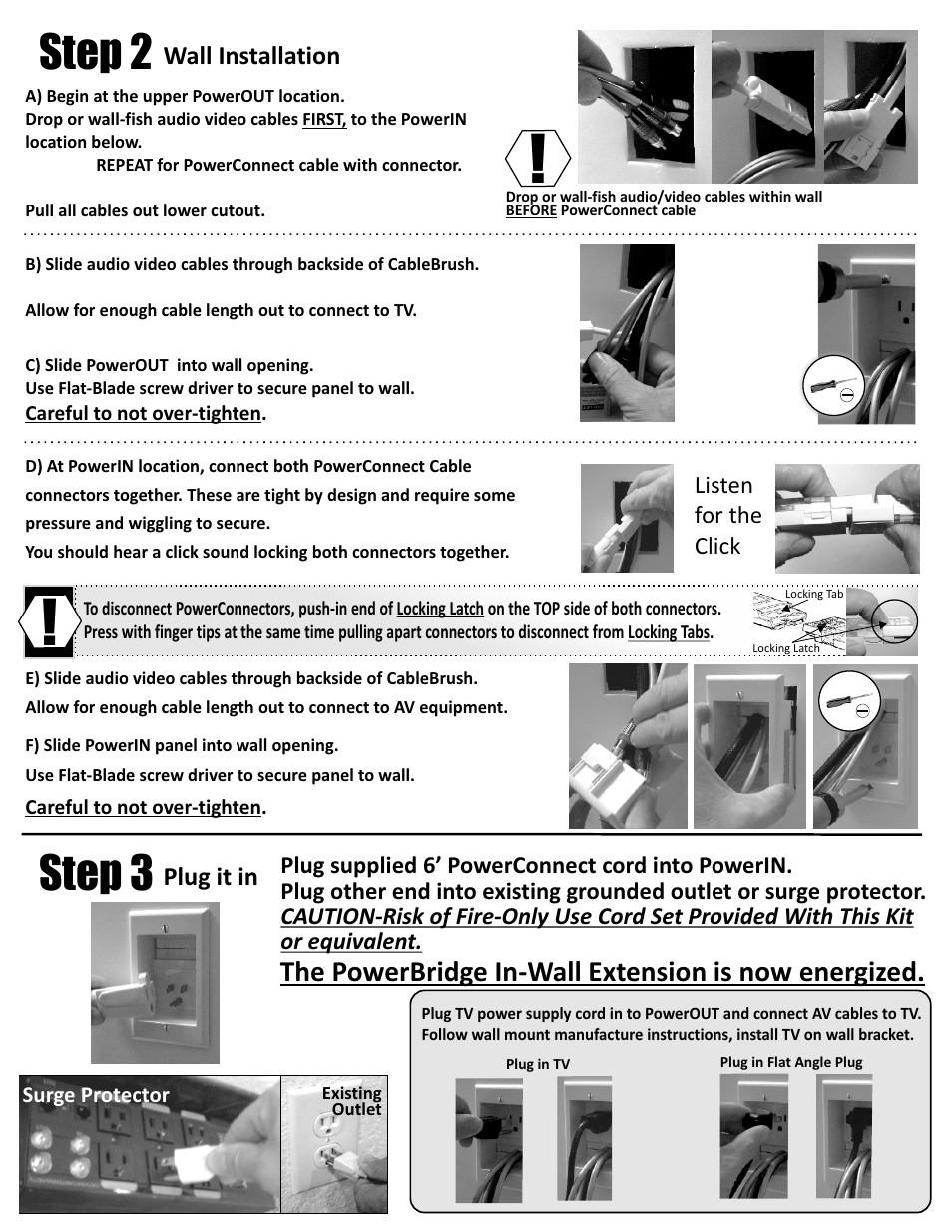 Two-ck back, Step 2, Step 3 | The powerbridge in-wall extension is now energized, Wall installation, Plug it in | PowerBridge TWO-CK User Manual | Page 2 / 3