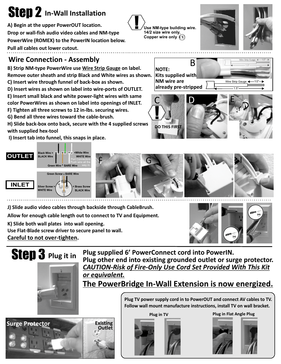 Two-pro back, Step 2, Step 3 | The powerbridge in-wall extension is now energized, In-wall installation, Plug it in, Wire connection - assembly | PowerBridge TWO-PRO User Manual | Page 2 / 3