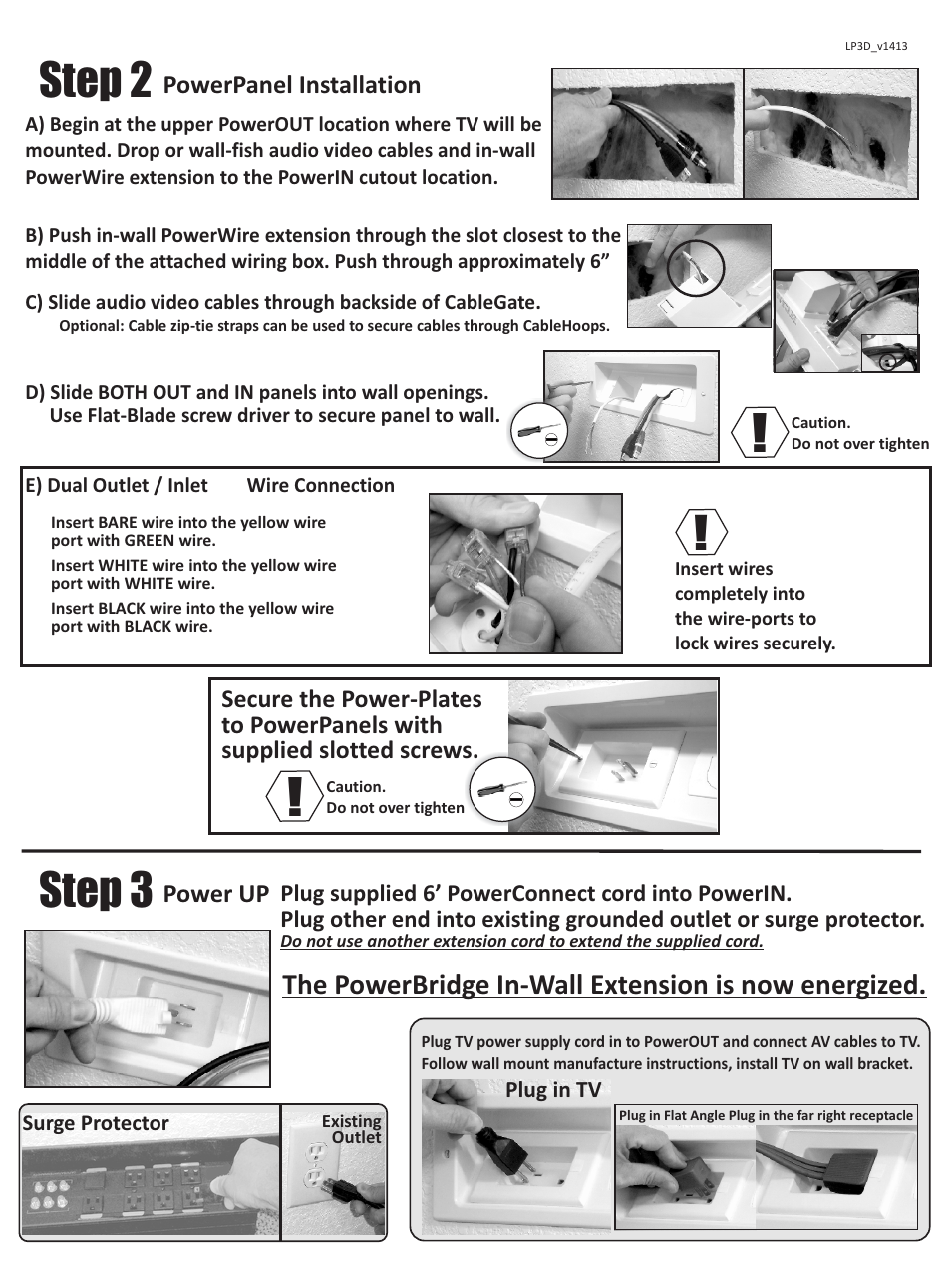 Step 2, Step 3, The powerbridge in-wall extension is now energized | PowerBridge LP3D User Manual | Page 2 / 2