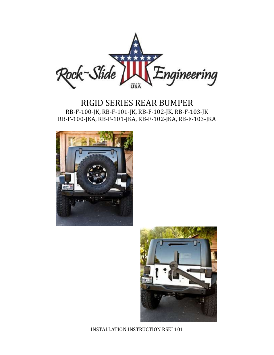 Rock-Slide Engineering RIGID SERIES REAR BUMPER User Manual | 7 pages