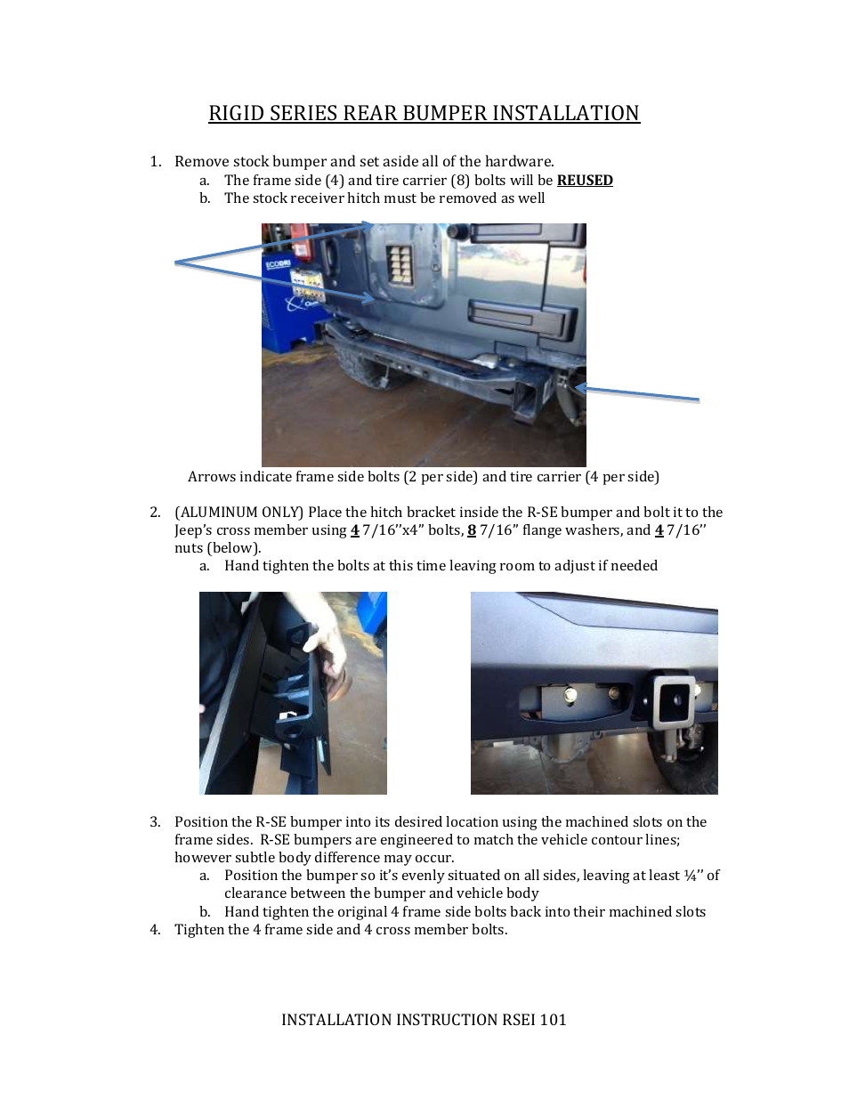 Rigid series rear bumper installation | Rock-Slide Engineering RIGID SERIES REAR BUMPER User Manual | Page 3 / 7