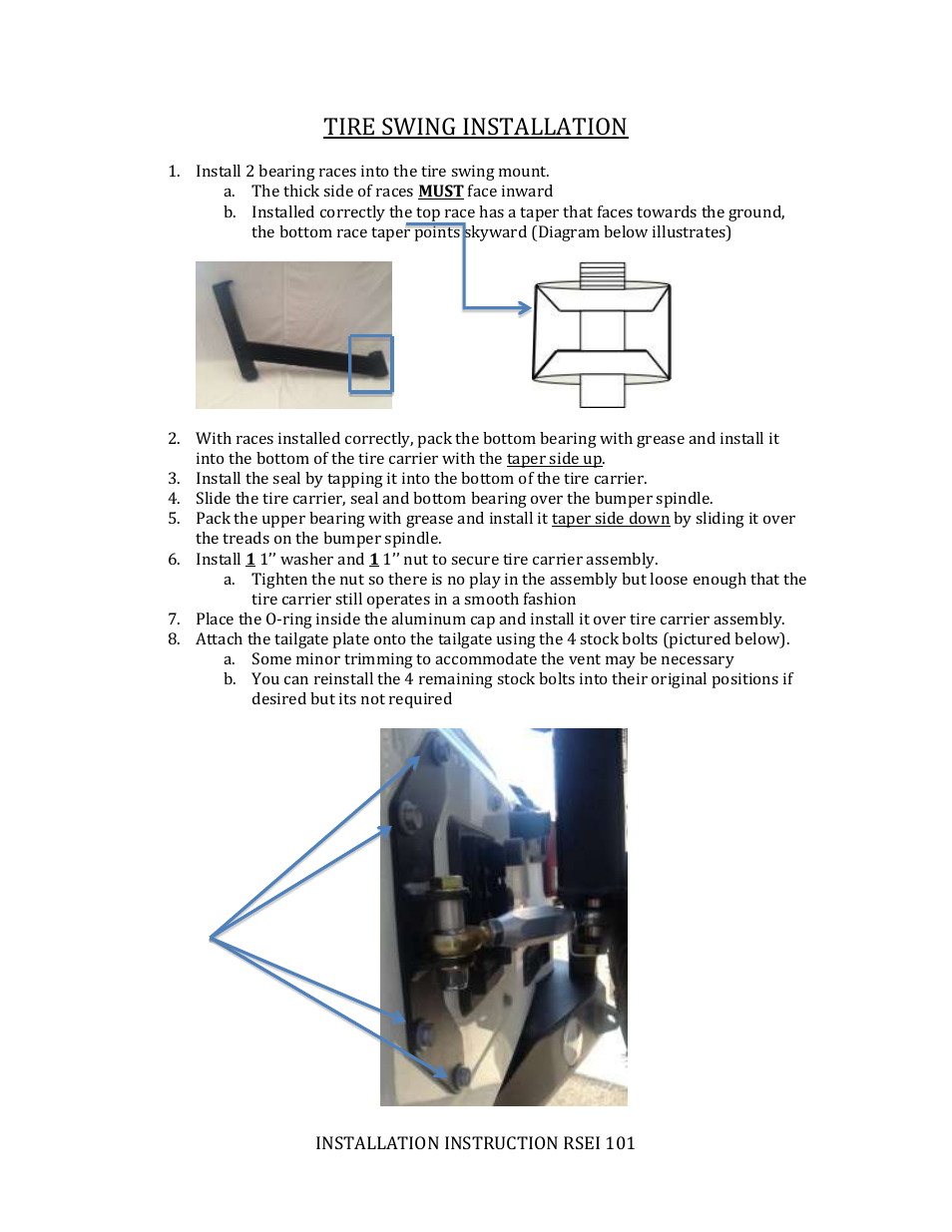 Tire swing installation | Rock-Slide Engineering RIGID SERIES REAR BUMPER User Manual | Page 4 / 7