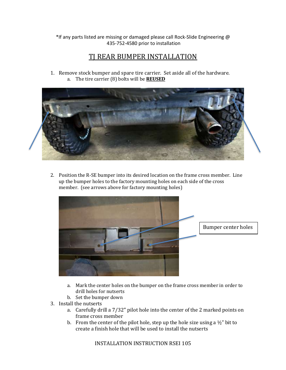 Tj rear bumper installation | Rock-Slide Engineering TJ REAR BUMPER User Manual | Page 3 / 8