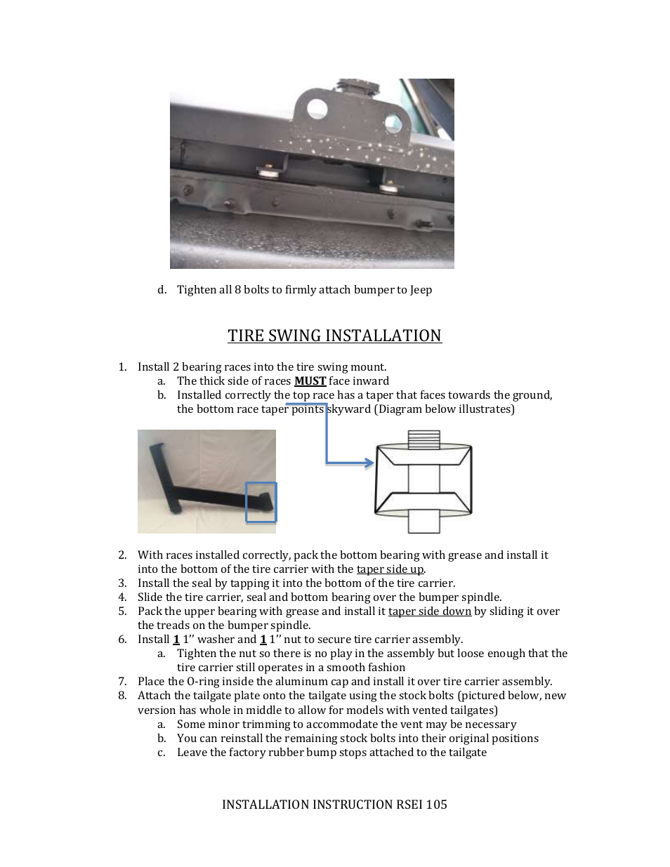 Tire swing installation | Rock-Slide Engineering TJ REAR BUMPER User Manual | Page 5 / 8