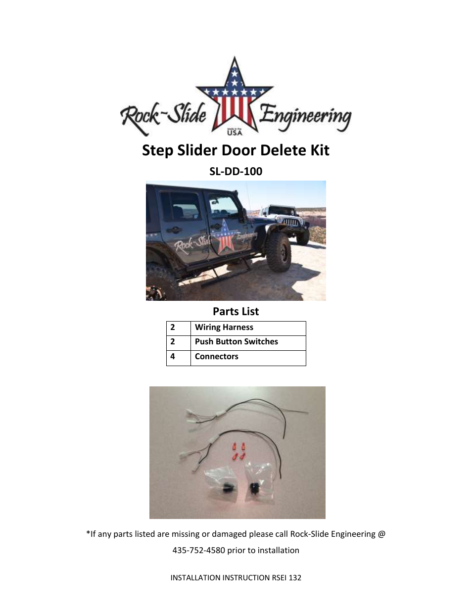 Rock-Slide Engineering Step Slider Door Delete Kit User Manual | 4 pages