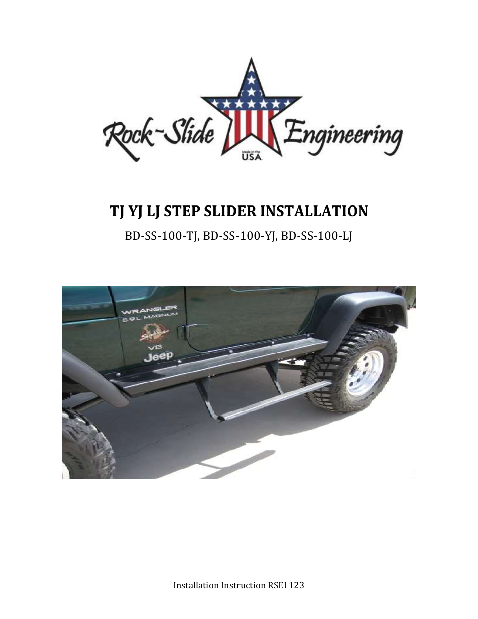 Rock-Slide Engineering TJ YJ LJ STEP SLIDER User Manual | 8 pages