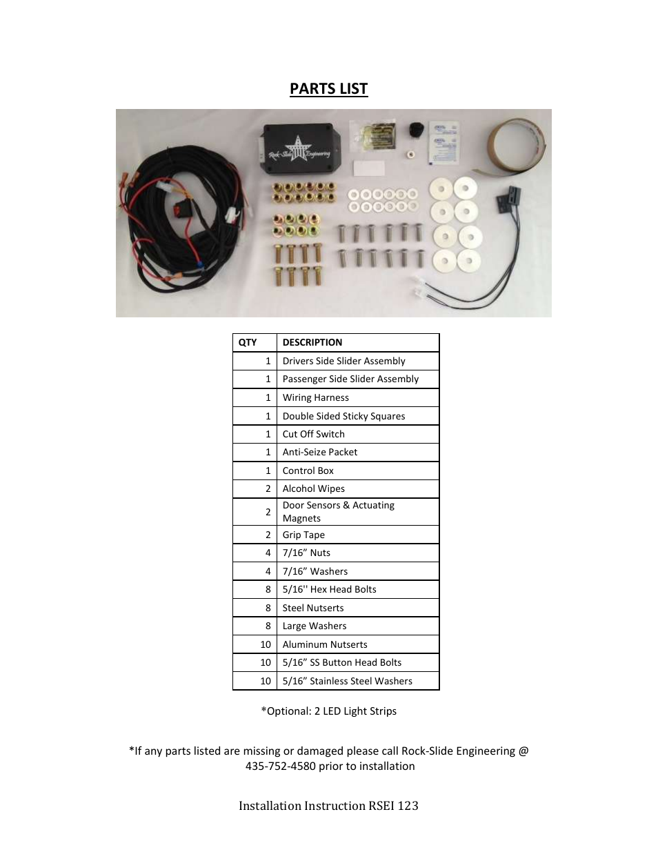 Parts list | Rock-Slide Engineering TJ YJ LJ STEP SLIDER User Manual | Page 2 / 8