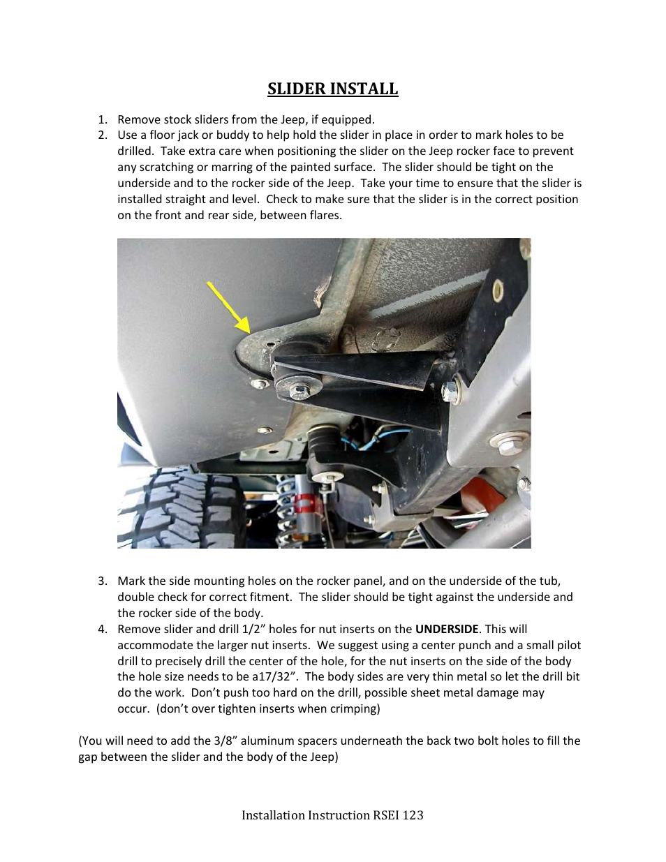 Slider install | Rock-Slide Engineering TJ YJ LJ STEP SLIDER User Manual | Page 3 / 8