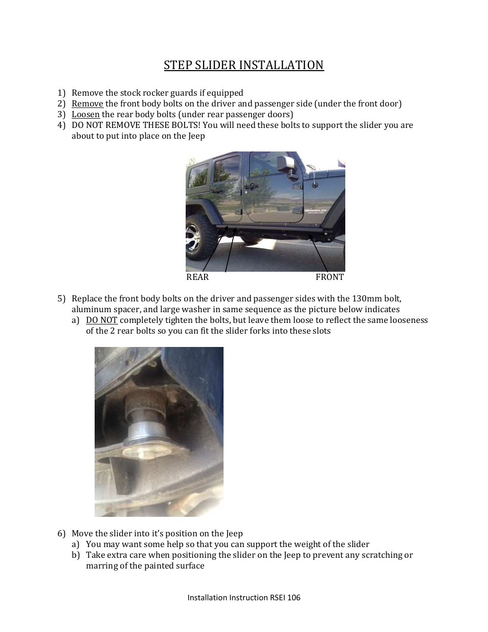 Step slider installation | Rock-Slide Engineering JEEP JK4 STEP SLIDER User Manual | Page 3 / 10