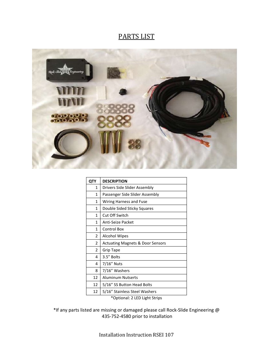 Parts list | Rock-Slide Engineering JEEP JK2 STEP SLIDER User Manual | Page 2 / 9