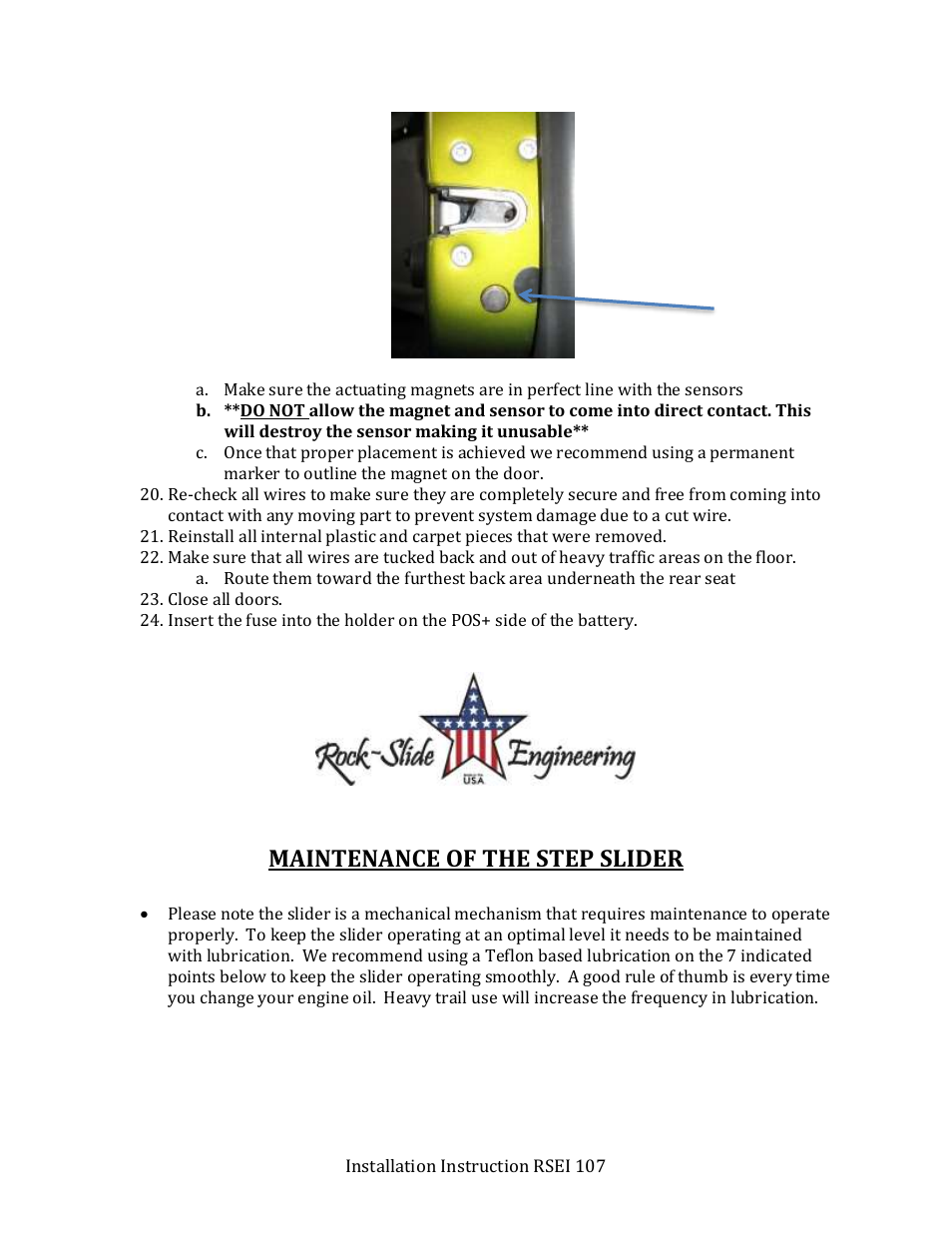 Maintenance of the step slider | Rock-Slide Engineering JEEP JK2 STEP SLIDER User Manual | Page 8 / 9