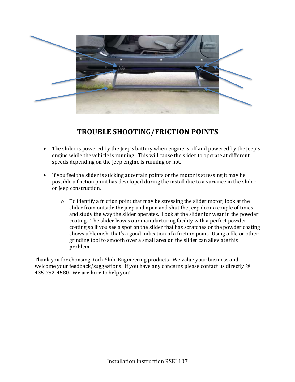 Trouble shooting/friction points | Rock-Slide Engineering JEEP JK2 STEP SLIDER User Manual | Page 9 / 9