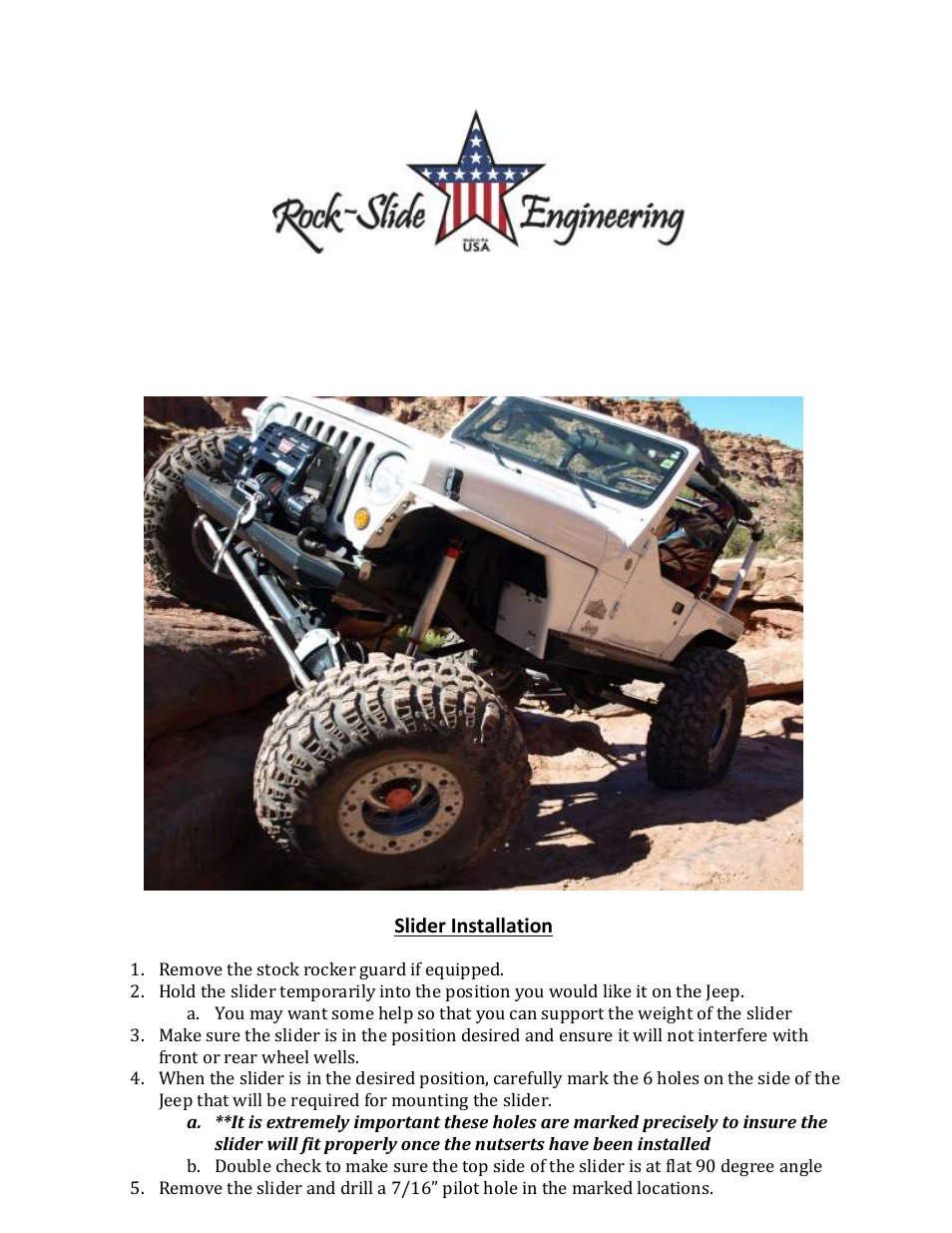 Rock-Slide Engineering JK2 SLIDER User Manual | 3 pages