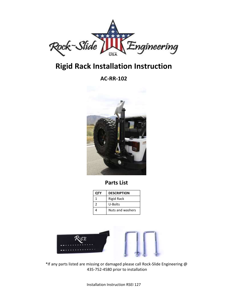 Rock-Slide Engineering Rigid Rack User Manual | 3 pages