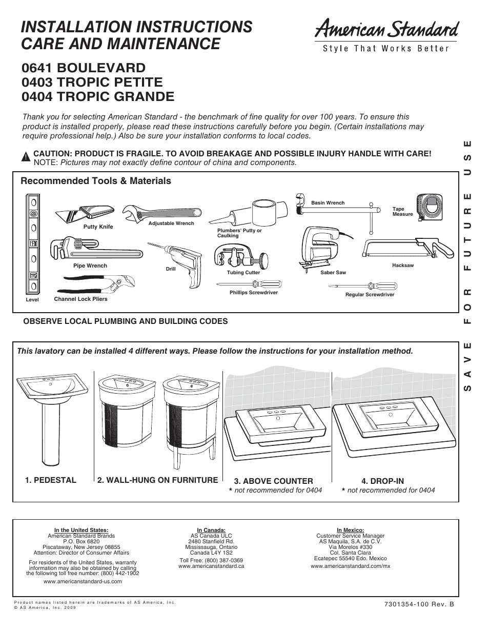 American Standard 403 User Manual | 4 pages