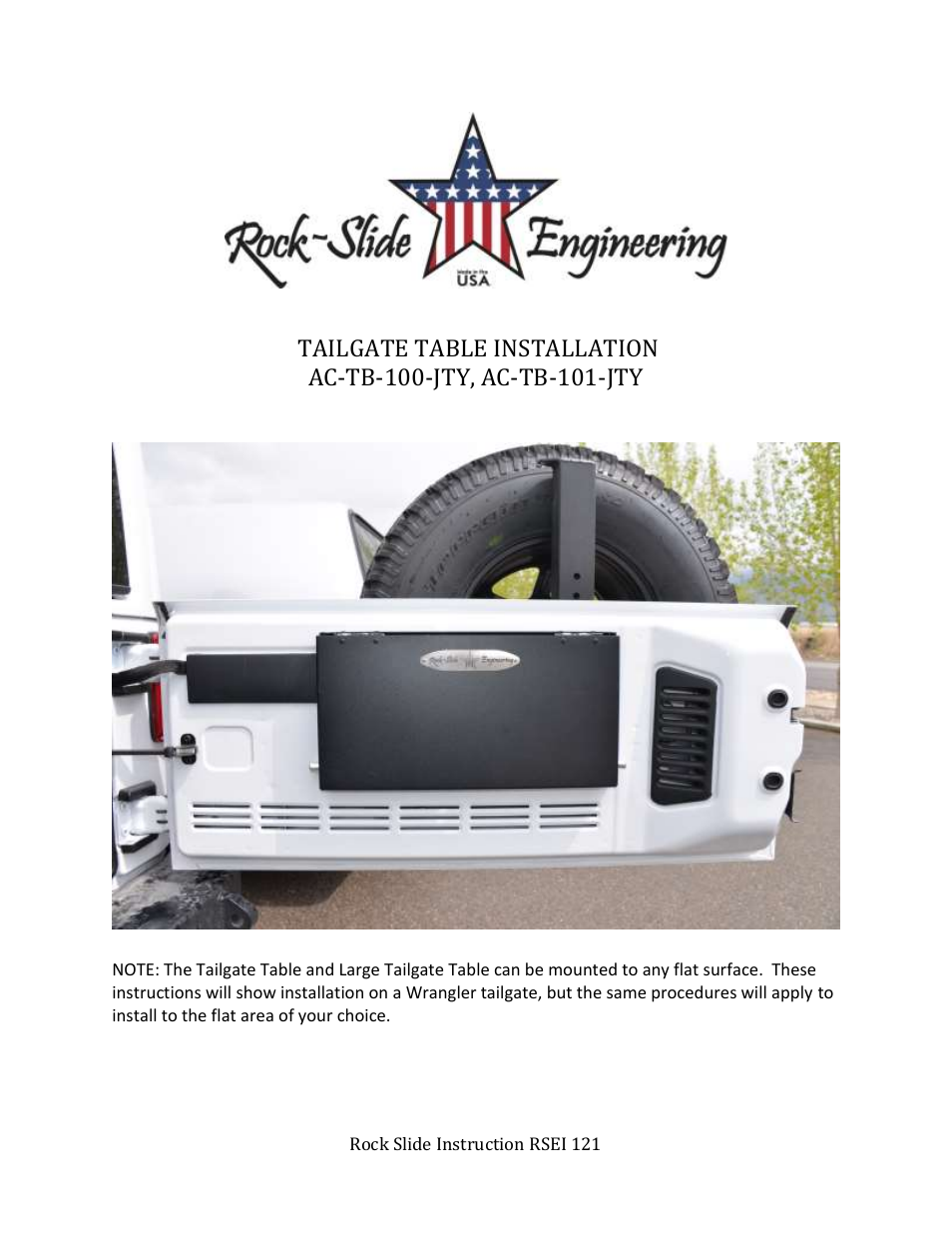 Rock-Slide Engineering TAILGATE TABLE User Manual | 5 pages