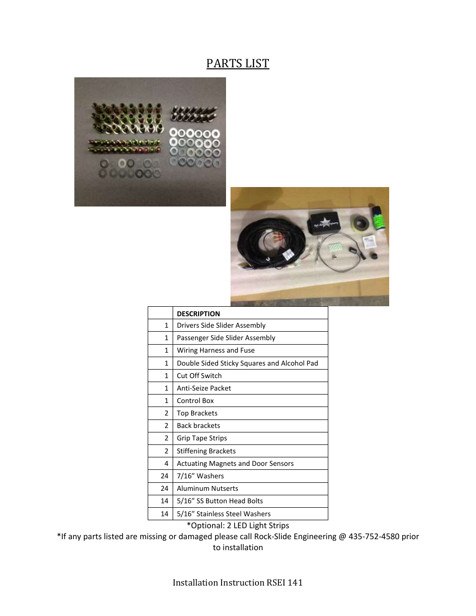 Parts list | Rock-Slide Engineering Ford Super Duty Step Slider User Manual | Page 2 / 14