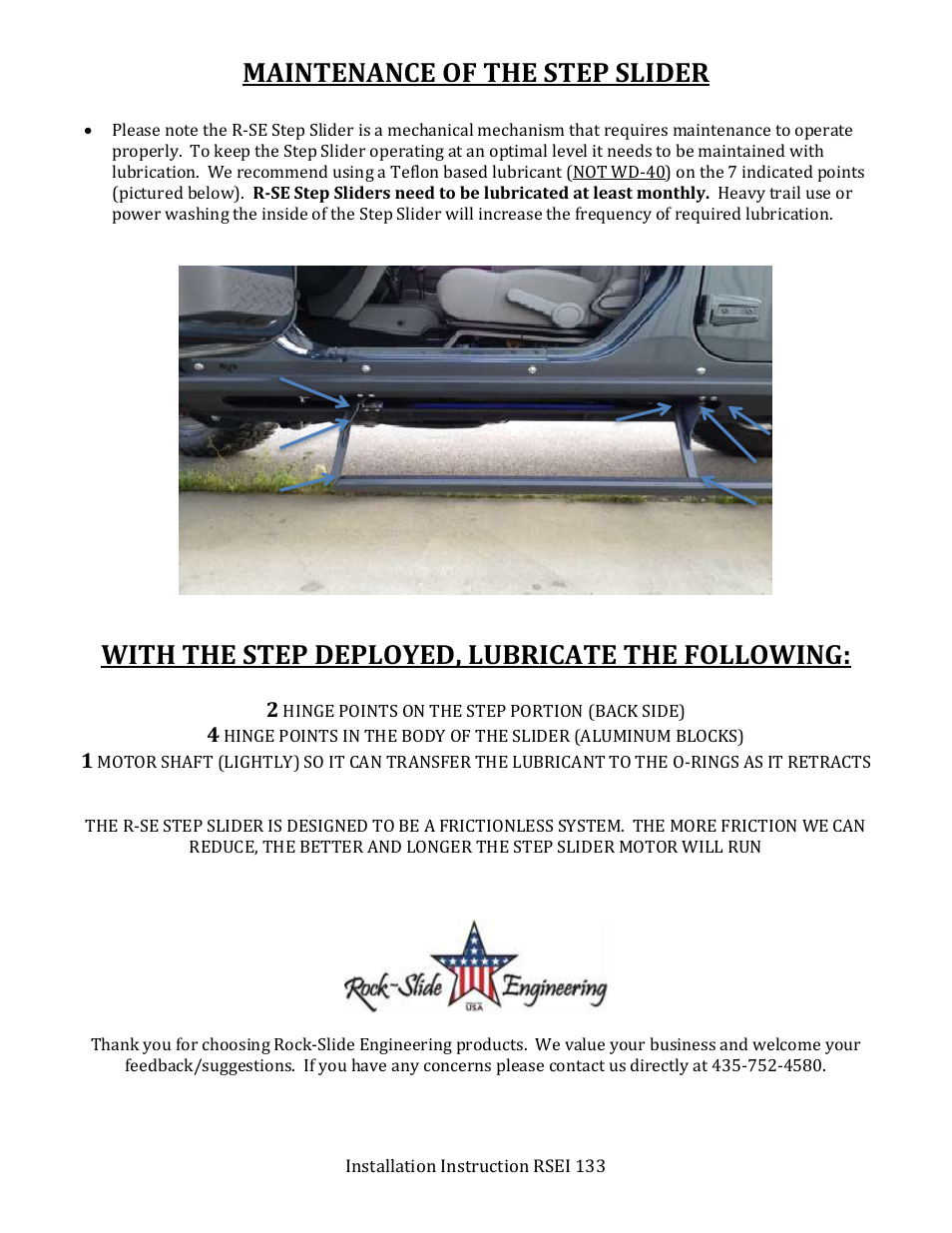 Rock-Slide Engineering STEP-SLIDER MAINTENANCE User Manual | 1 page