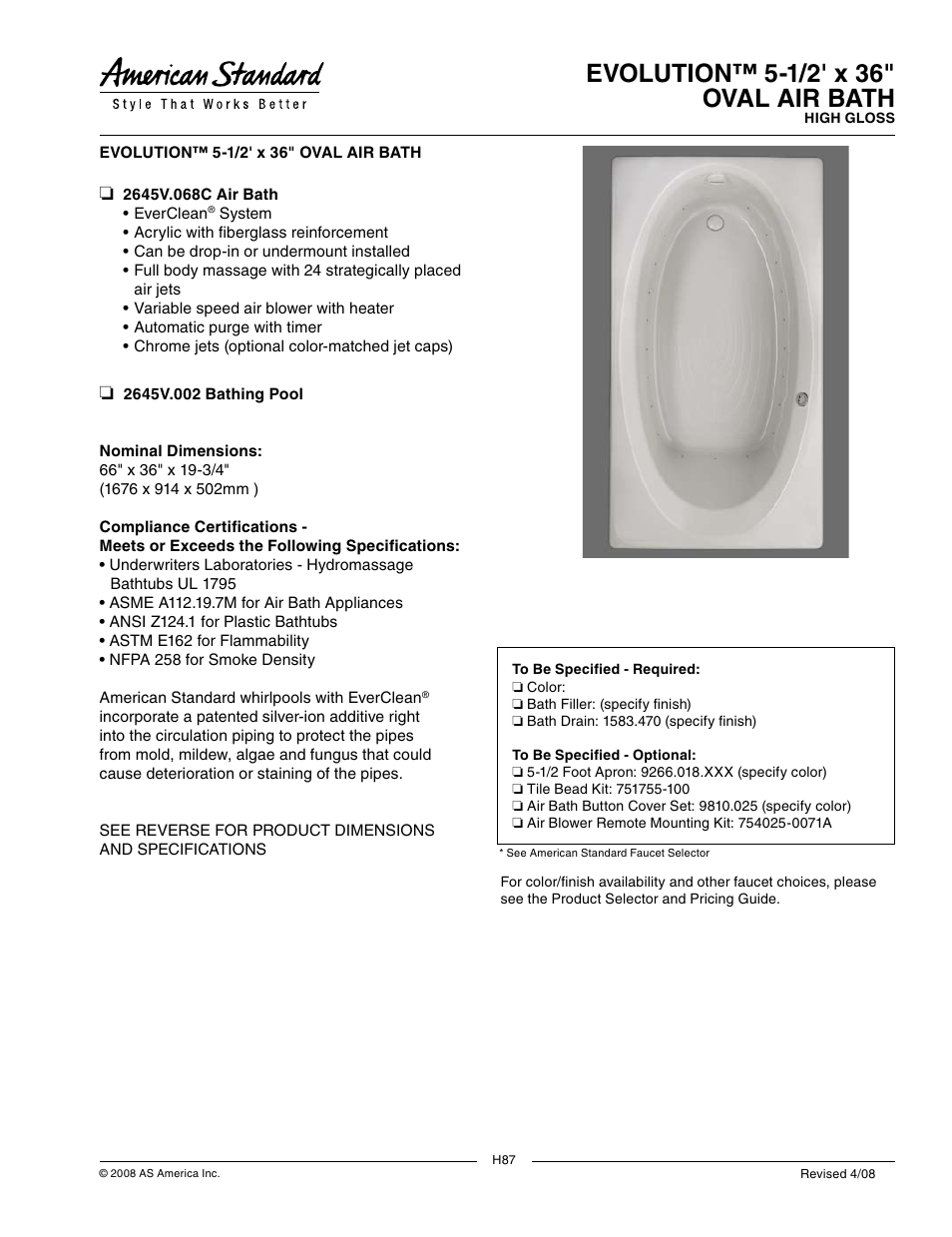 American Standard 2645V.002C User Manual | 2 pages