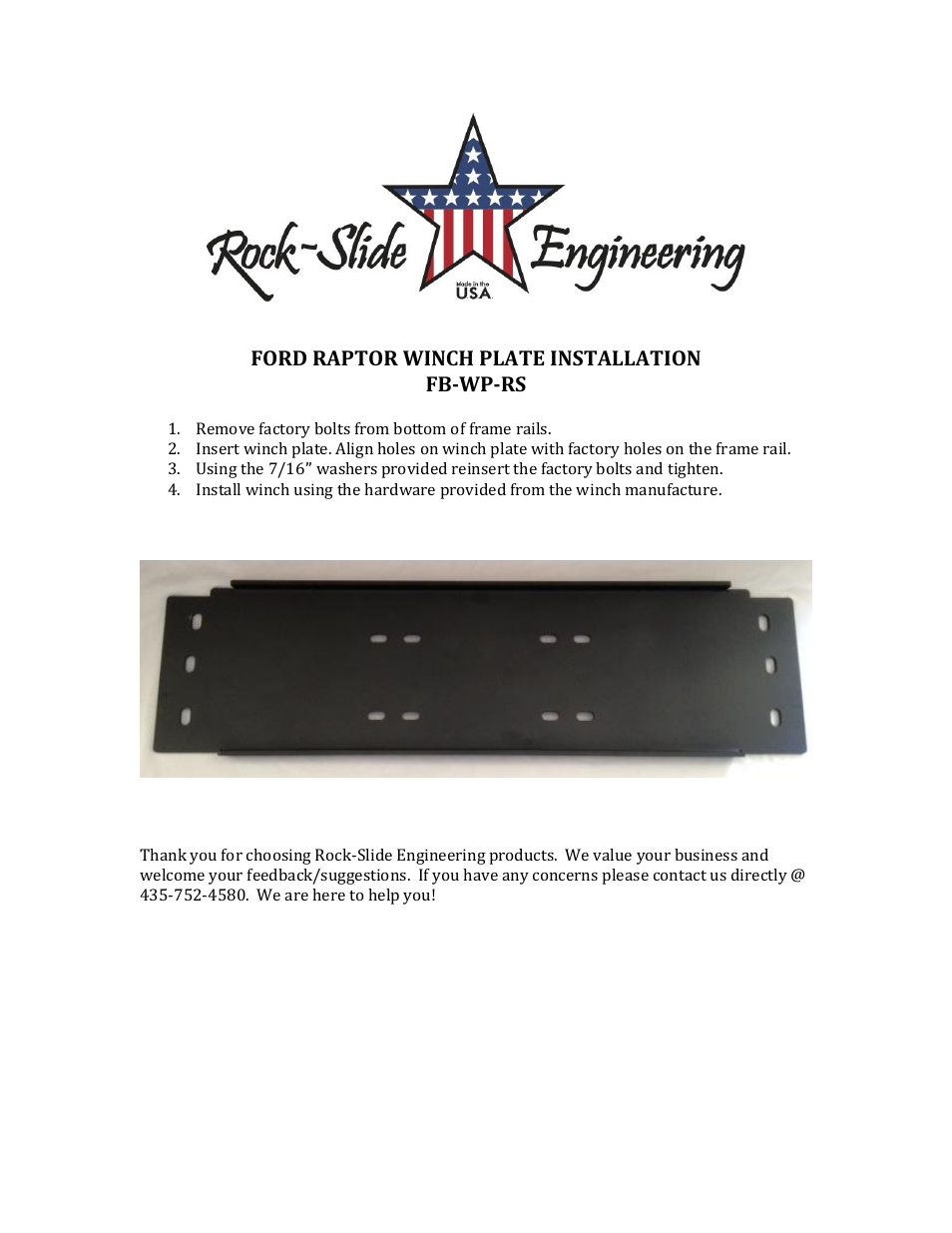 Rock-Slide Engineering RAPTOR – WINCH PLATE User Manual | 1 page