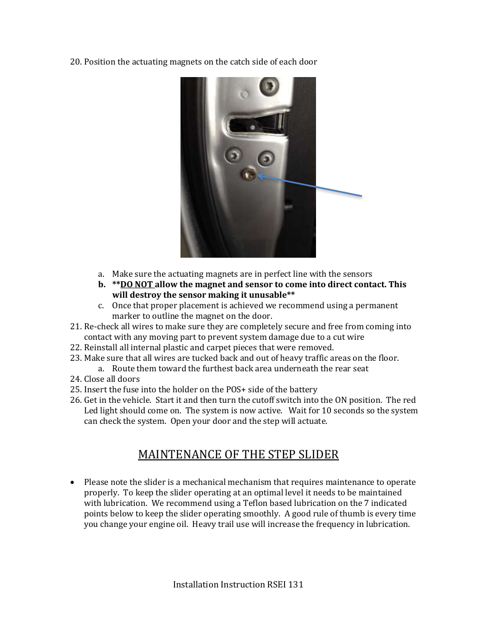 Maintenance of the step slider | Rock-Slide Engineering TUNDRA SERIES – STEP SLIDER User Manual | Page 11 / 12