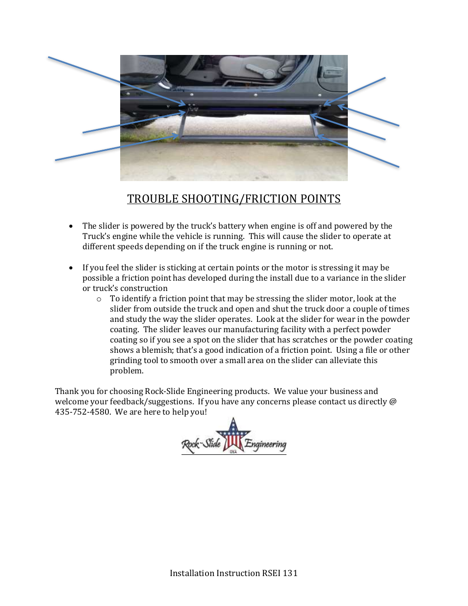 Trouble shooting/friction points | Rock-Slide Engineering TUNDRA SERIES – STEP SLIDER User Manual | Page 12 / 12