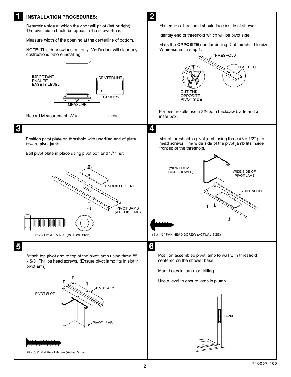 American Standard PIVOT SHOWER DOORS 710007-100 User Manual | Page 2 / 6