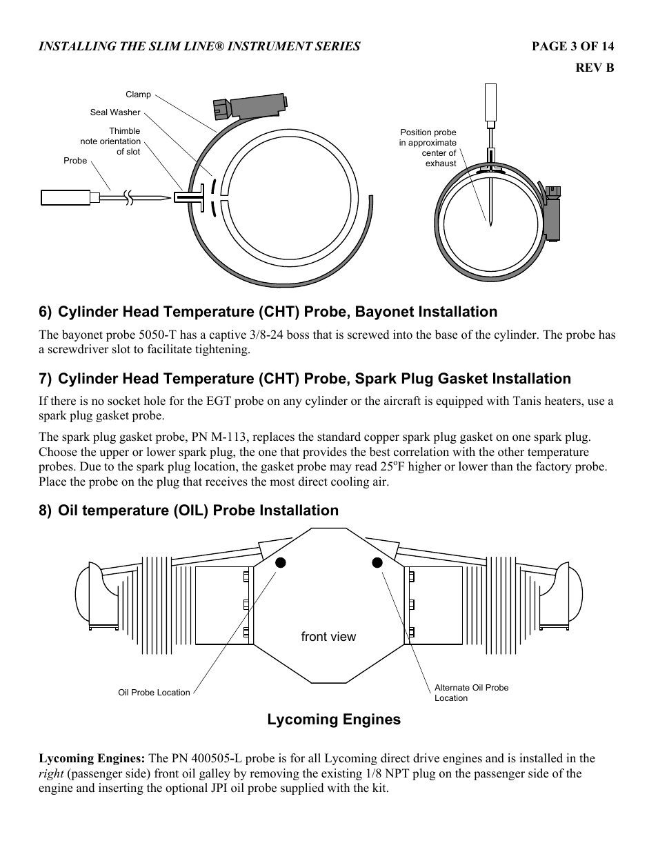 8) oil temperature (oil) probe installation, Lycoming engines | J.P. Instruments Slim Line Gauges Installation Guide User Manual | Page 3 / 14
