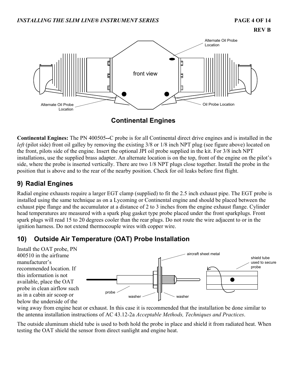Continental engines, 9) radial engines | J.P. Instruments Slim Line Gauges Installation Guide User Manual | Page 4 / 14