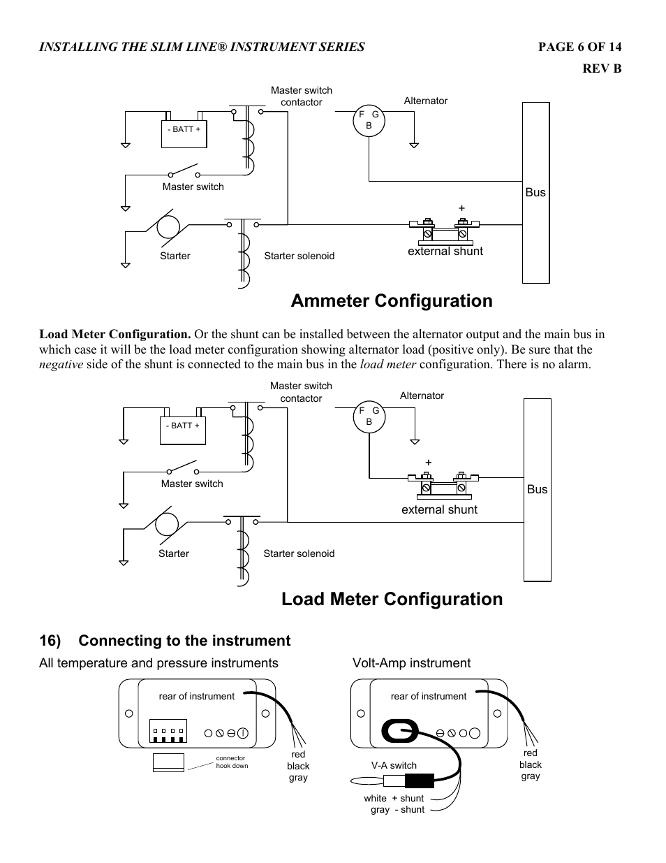 Load meter configuration, Ammeter configuration, 16) connecting to the instrument | J.P. Instruments Slim Line Gauges Installation Guide User Manual | Page 6 / 14