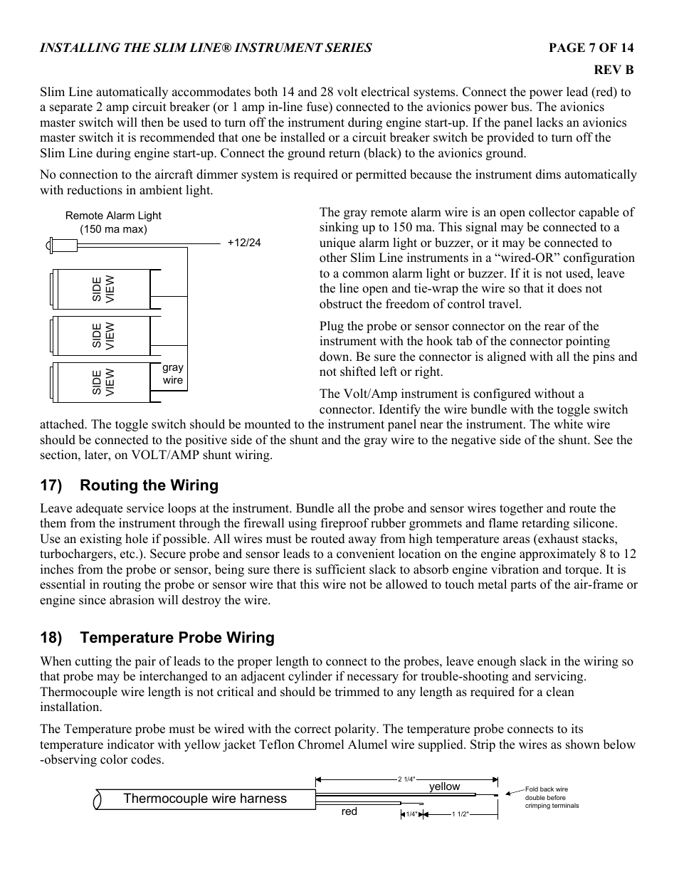17) routing the wiring, 18) temperature probe wiring | J.P. Instruments Slim Line Gauges Installation Guide User Manual | Page 7 / 14