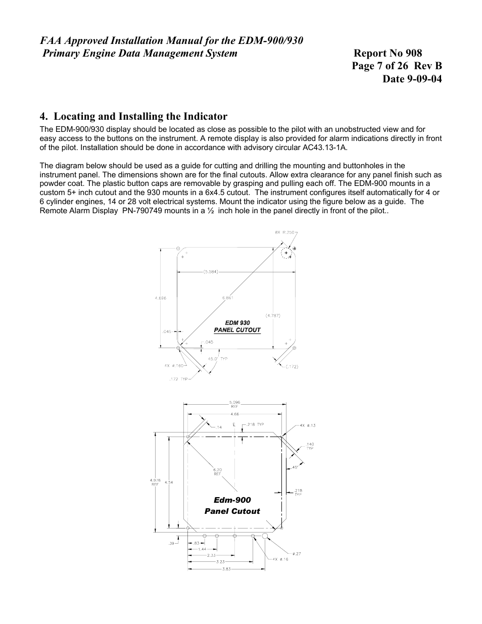 J.P. Instruments EDM 930 Primary Panel Cutout Guide User Manual | 1 page