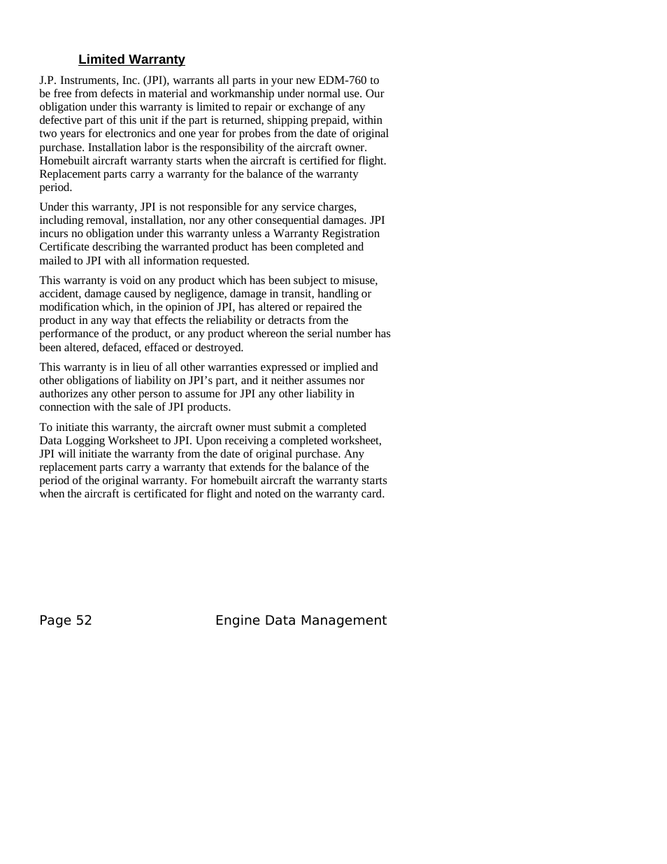 J.P. Instruments EDM 760 Pilots Guide User Manual | Page 56 / 59