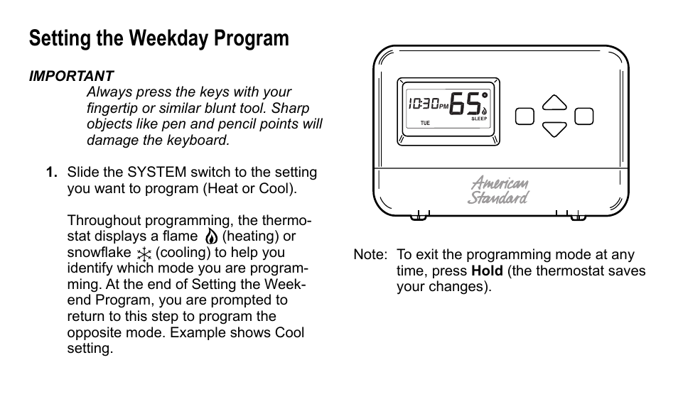 Setting the weekday program | American Standard 340 User Manual | Page 10 / 24
