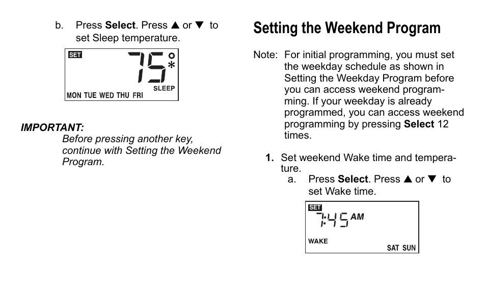 Setting the weekend program | American Standard 340 User Manual | Page 13 / 24