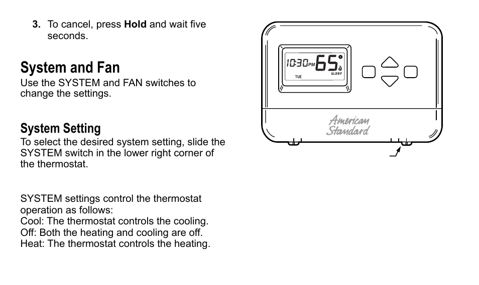 System and fan, System setting | American Standard 340 User Manual | Page 17 / 24