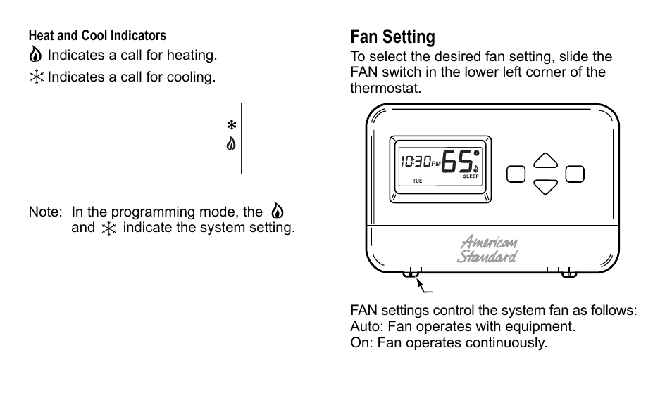 Fan setting | American Standard 340 User Manual | Page 18 / 24