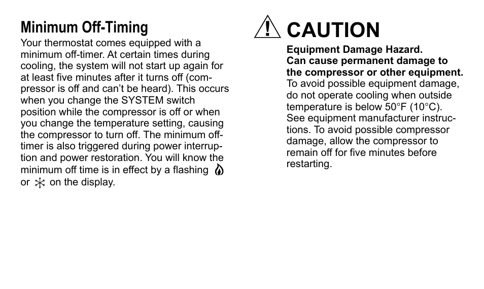 Caution, Minimum off-timing | American Standard 340 User Manual | Page 19 / 24