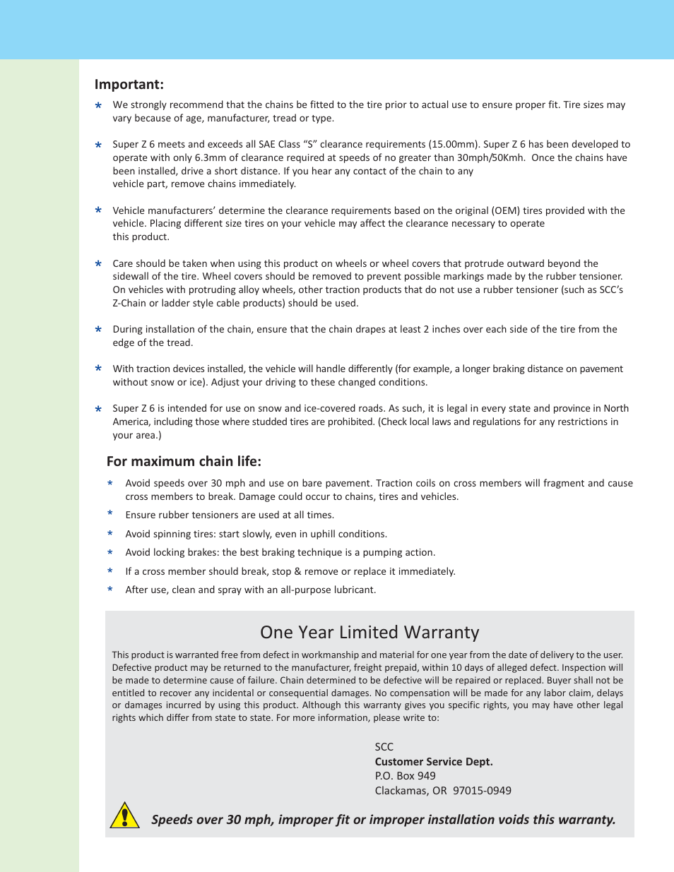 One year limited warranty | Security Chain Co (SCC) Super Z6 User Manual | Page 3 / 3