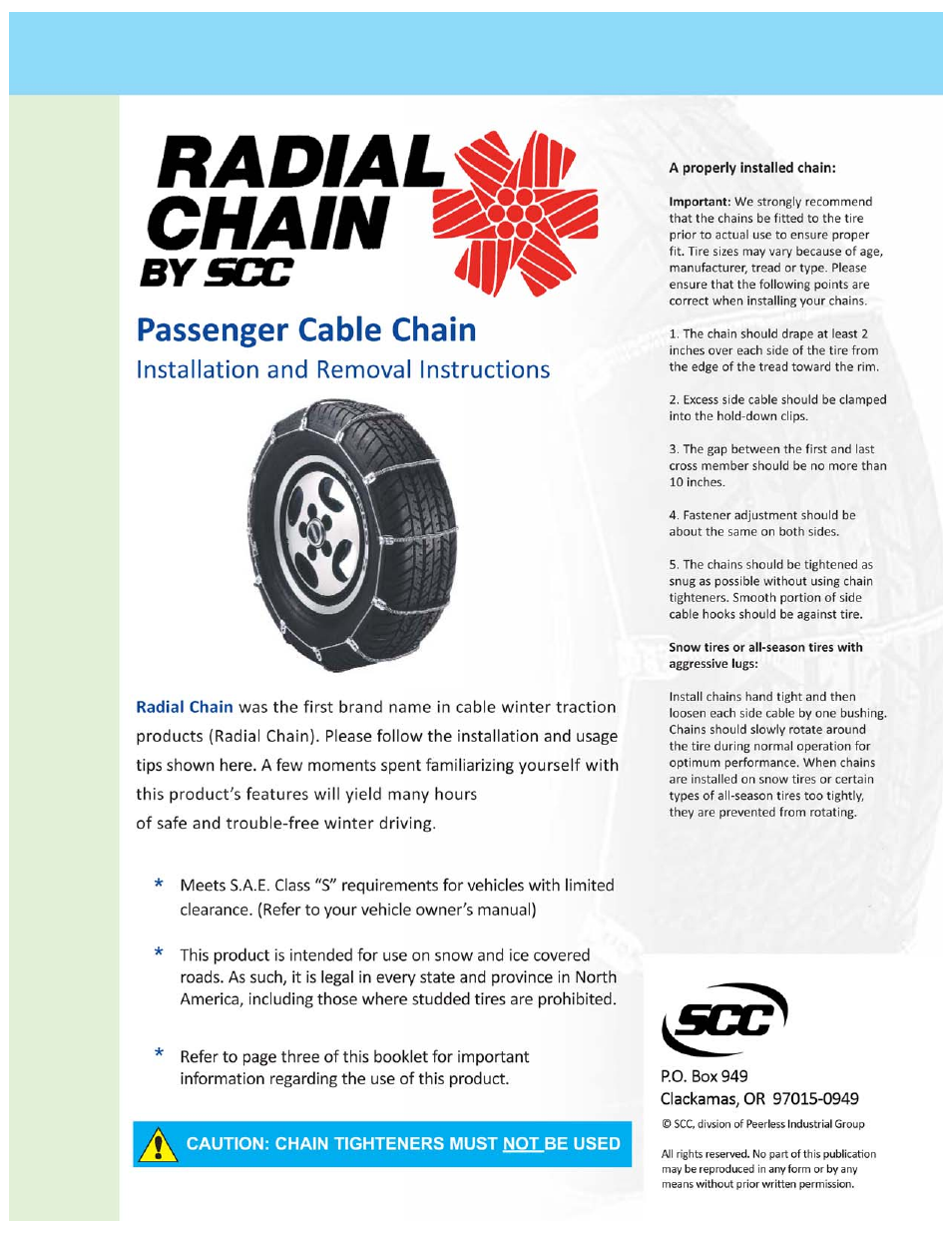 Security Chain Co (SCC) Radial Chain User Manual | 3 pages