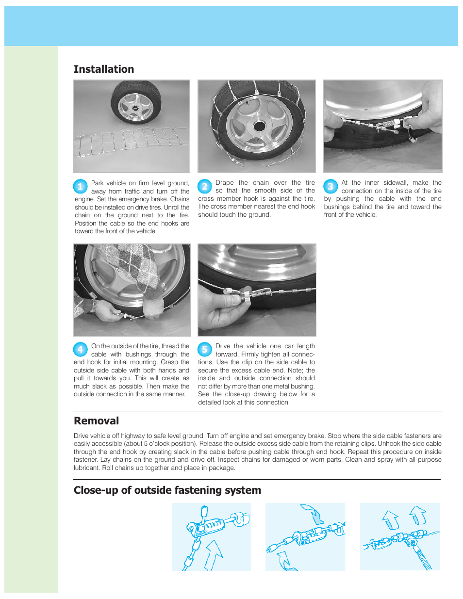 Installation removal, Close-up of outside fastening system | Security Chain Co (SCC) Radial Chain User Manual | Page 2 / 3