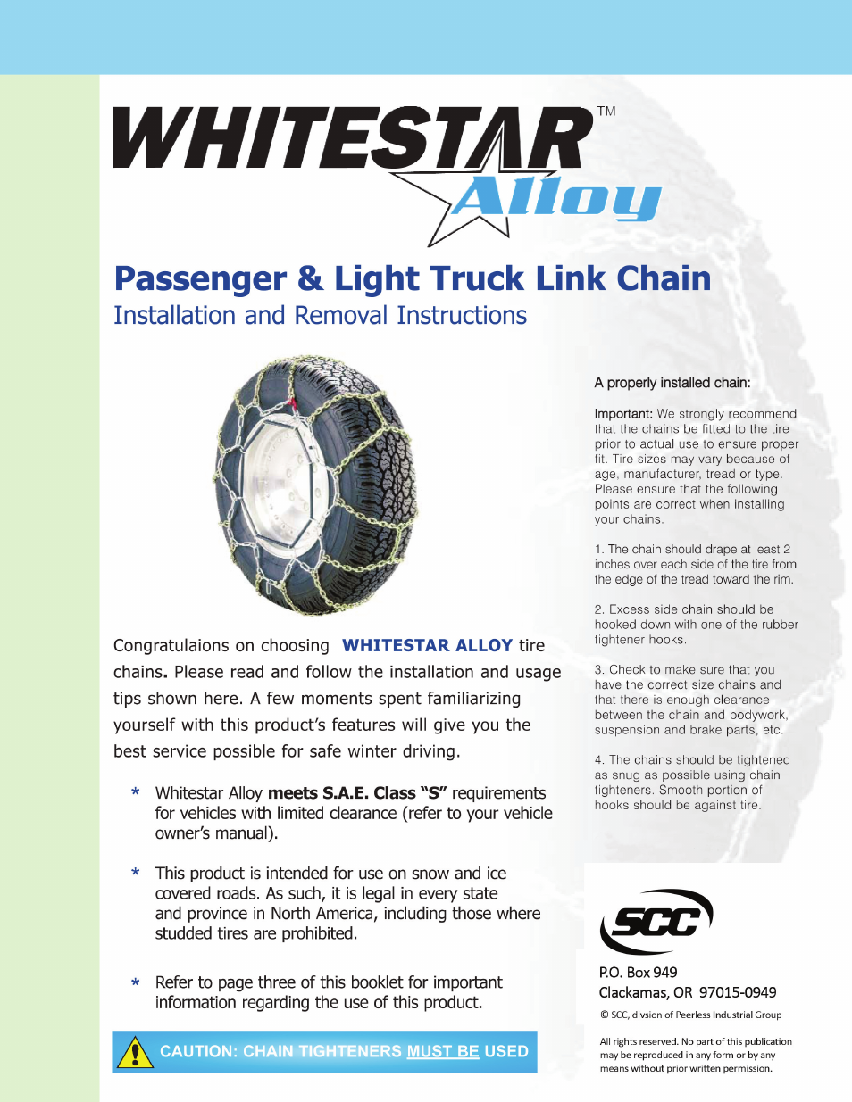 Security Chain Co (SCC) Whitestar Alloy User Manual | 3 pages