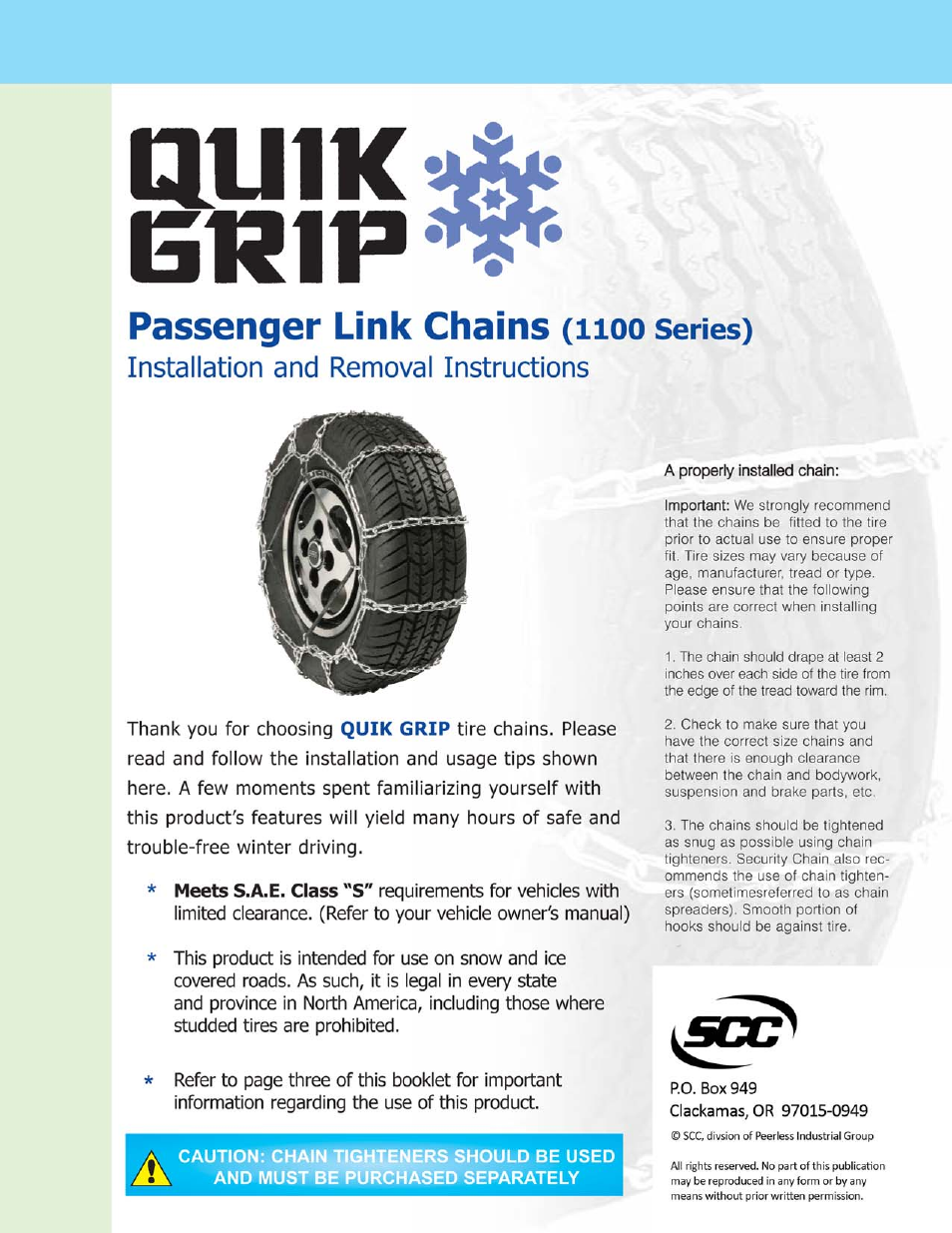 Security Chain Co (SCC) Quik Grip (1100 series) User Manual | 3 pages