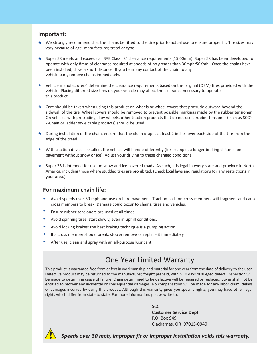 One year limited warranty | Security Chain Co (SCC) Super Z8 User Manual | Page 3 / 3
