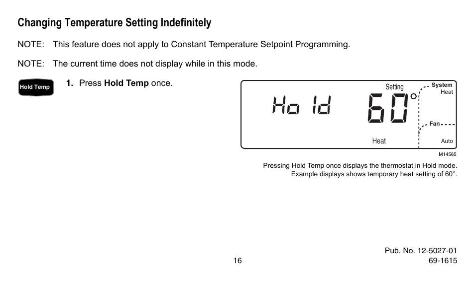 Changing temperature setting indefinitely | American Standard ASYSTAT302C User Manual | Page 16 / 68