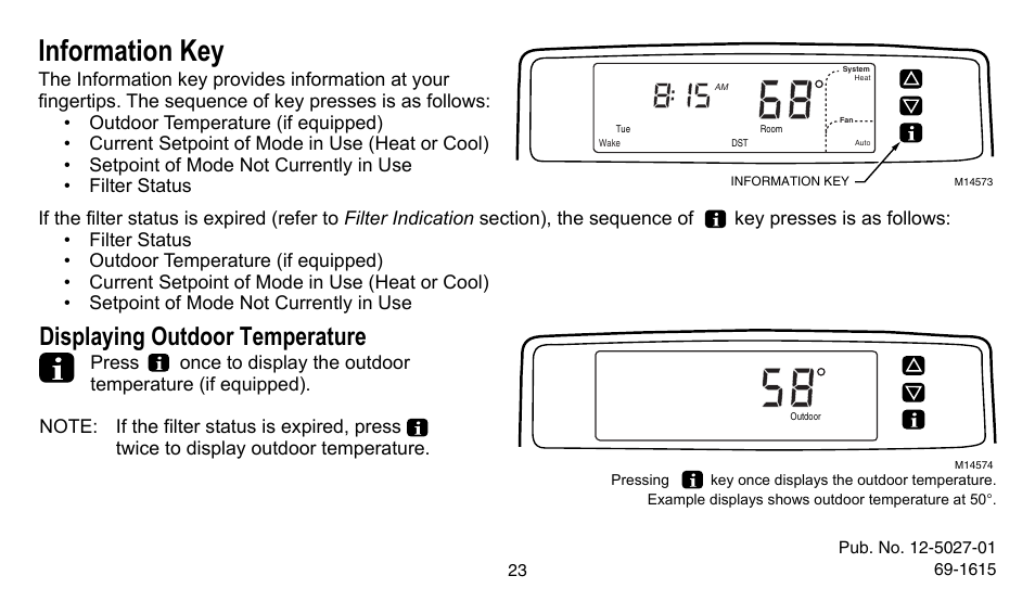 Information key, Displaying outdoor temperature | American Standard ASYSTAT302C User Manual | Page 23 / 68